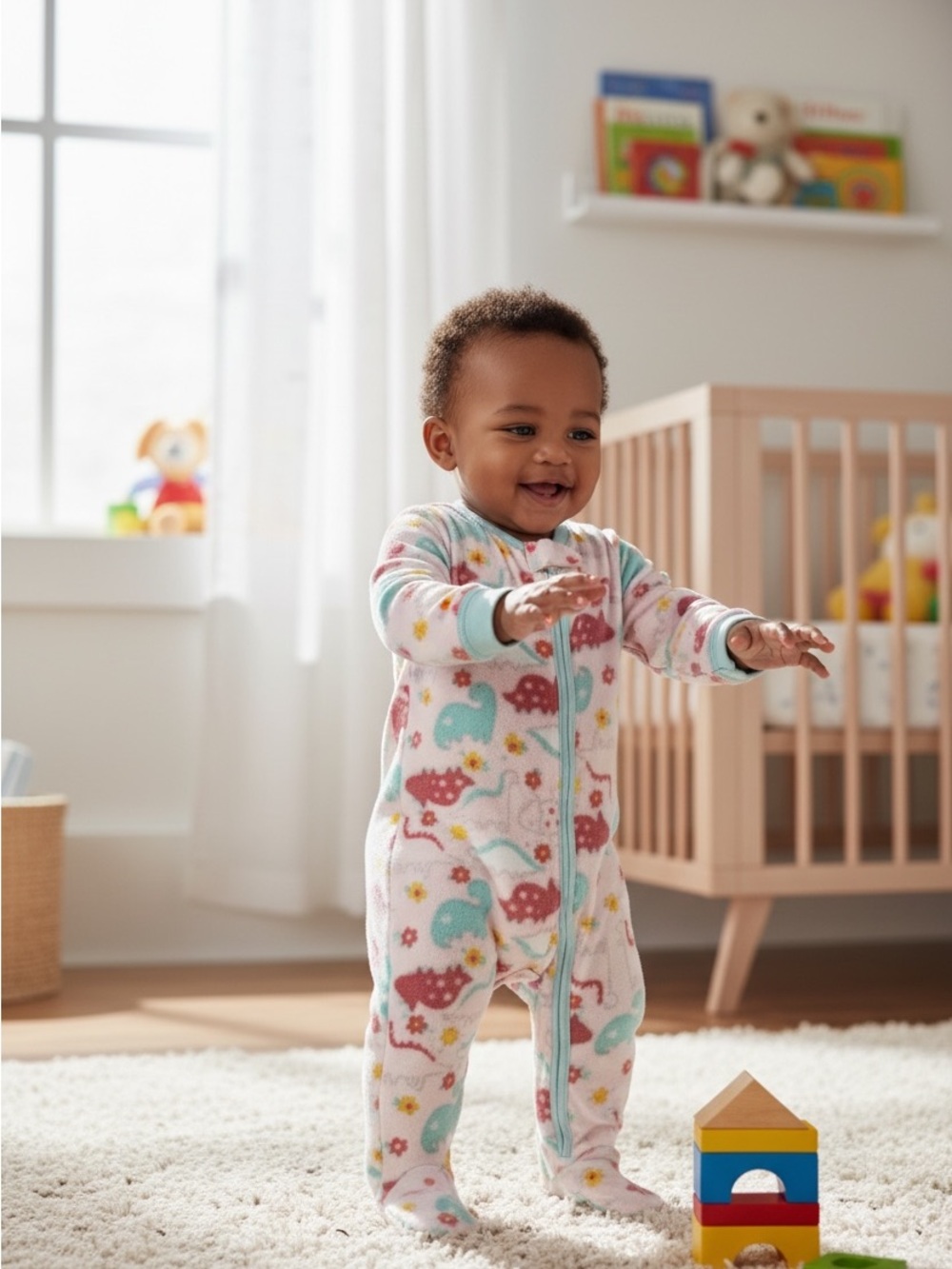 Little Beginnings 0-3m Baby One-Piece Footed Pajama in Pastel Dino Print NWT